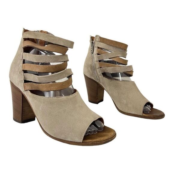 Hundred 100 Womens Size 40 Taupe Suede Open Toe Ankle Boots - Picture 1 of 8